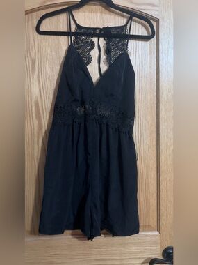 Love Tree Black Lace-Trim Romper